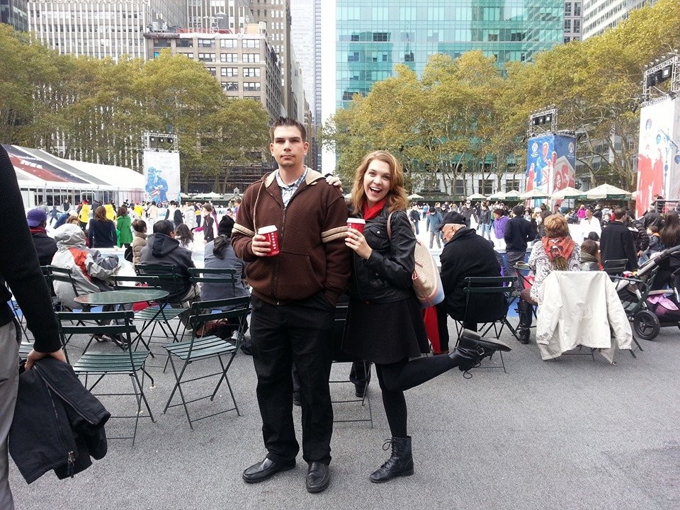 Adam and Jillian at a busy city event