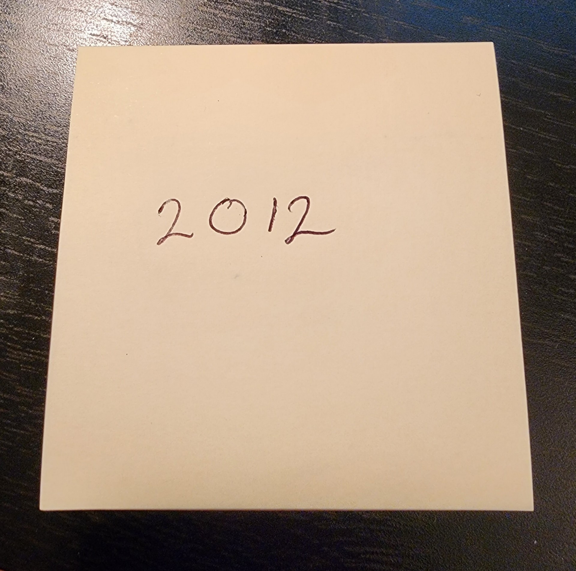 The year 2012 written on a post-it note
