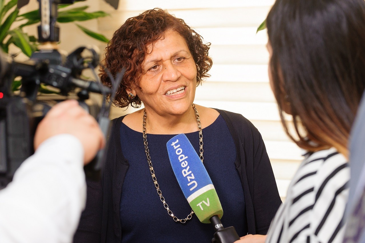 Dr. Nabila El-Bassel, being interviewed for Uzbek television Dr. Nabila El-Bassel, being interviewed for Uzbek television
