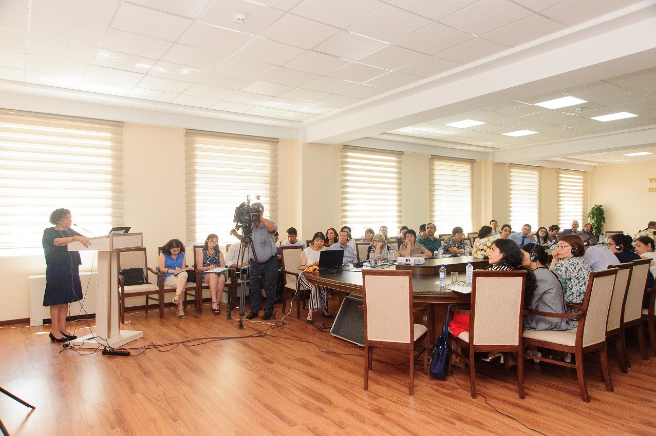 Dr. Nabila El-Bassel presenting at the USWEEP project launch June 2018 at the National University in Tashkent, Uzbekistan.