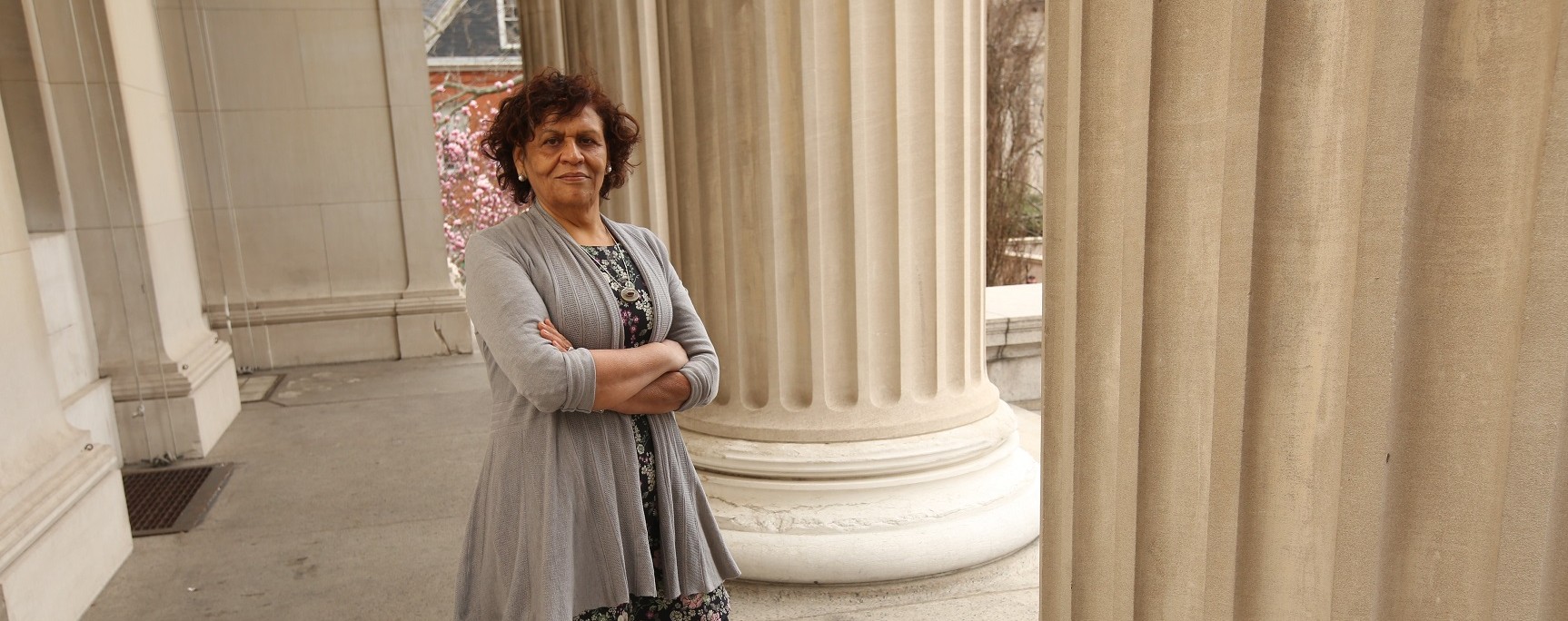 Photo of Dr. El-Bassel in front of Columbia columns