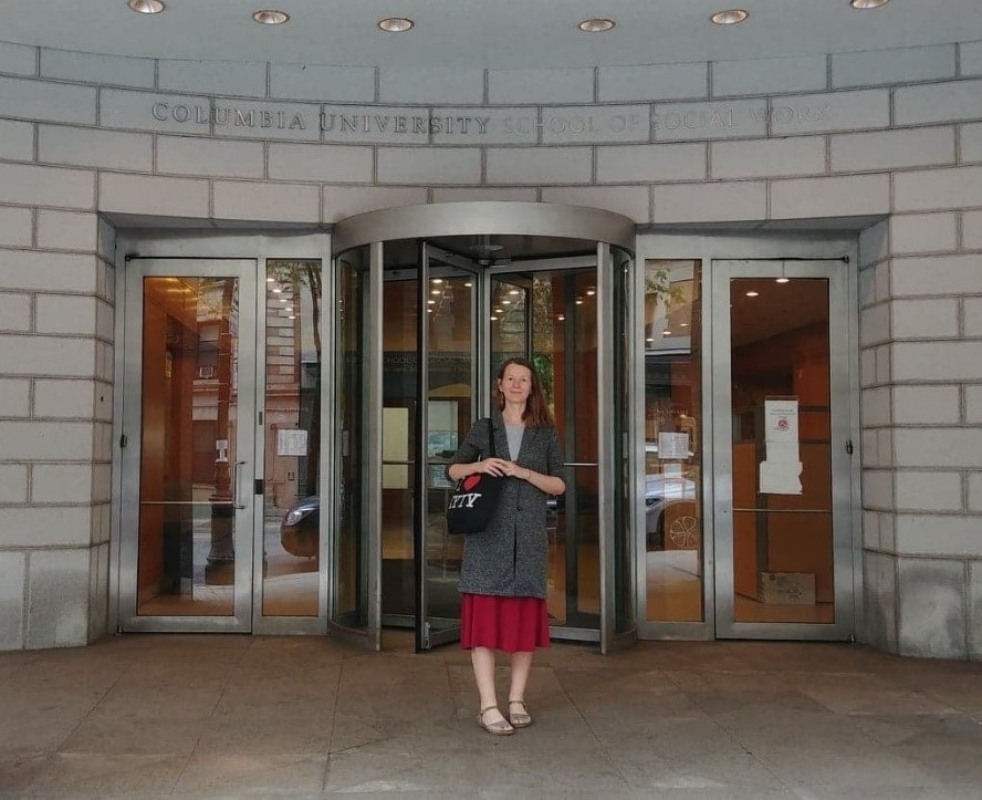 Maryna Hrudii in front of the School of Social Work during her internship with Dr. Gilbert in summer 2018