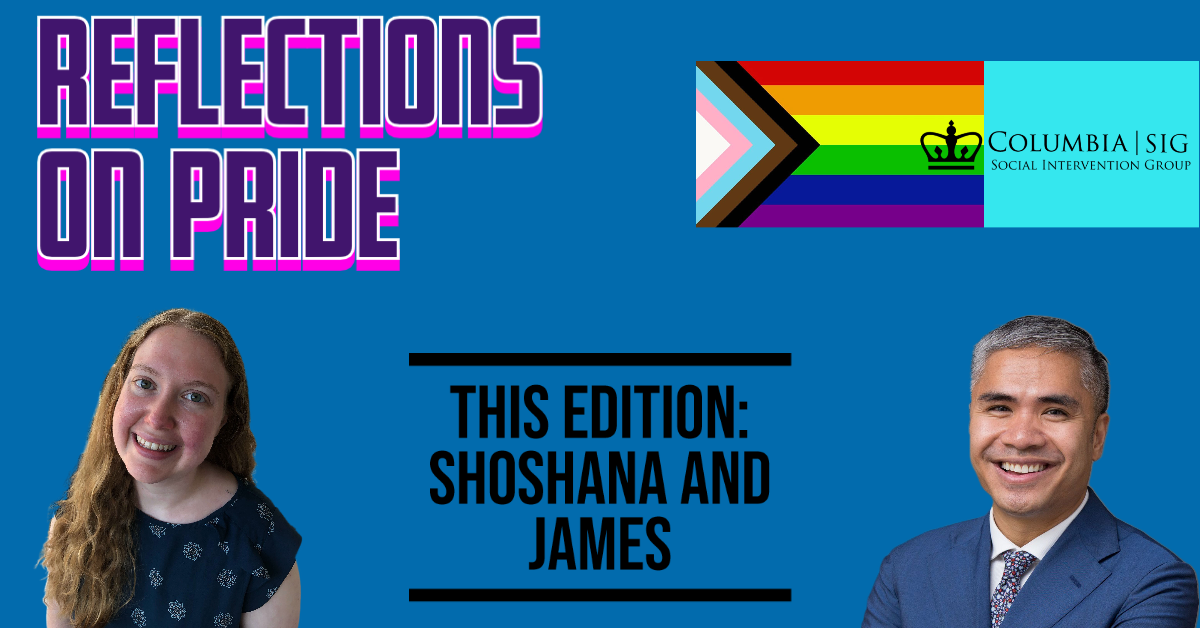 Reflections on Pride with photos of Shoshana and James and the Pride forward flag