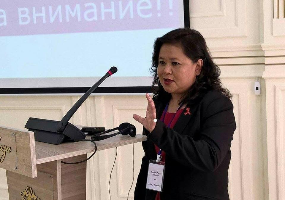 Pemu Bhutia from the India AIDS Alliance speaking at the WINGS Conference in Bishkek, Kyrgystan