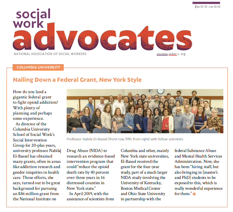 From Social Work Advocates magazine (reprinted with permission) photo of article and logo with photo
