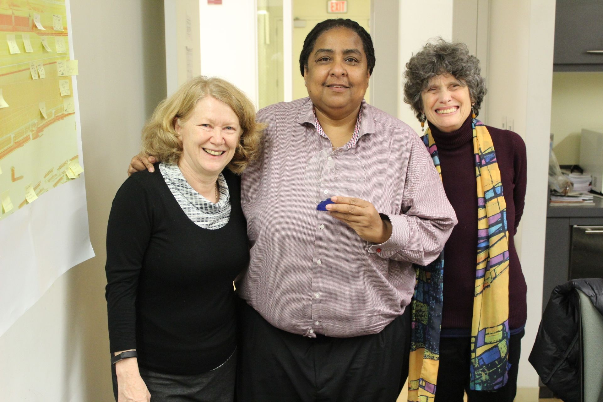 Geraldine Downey, Director of the Center for Justice, Cheryl Wilkins, and Kathy Boudin