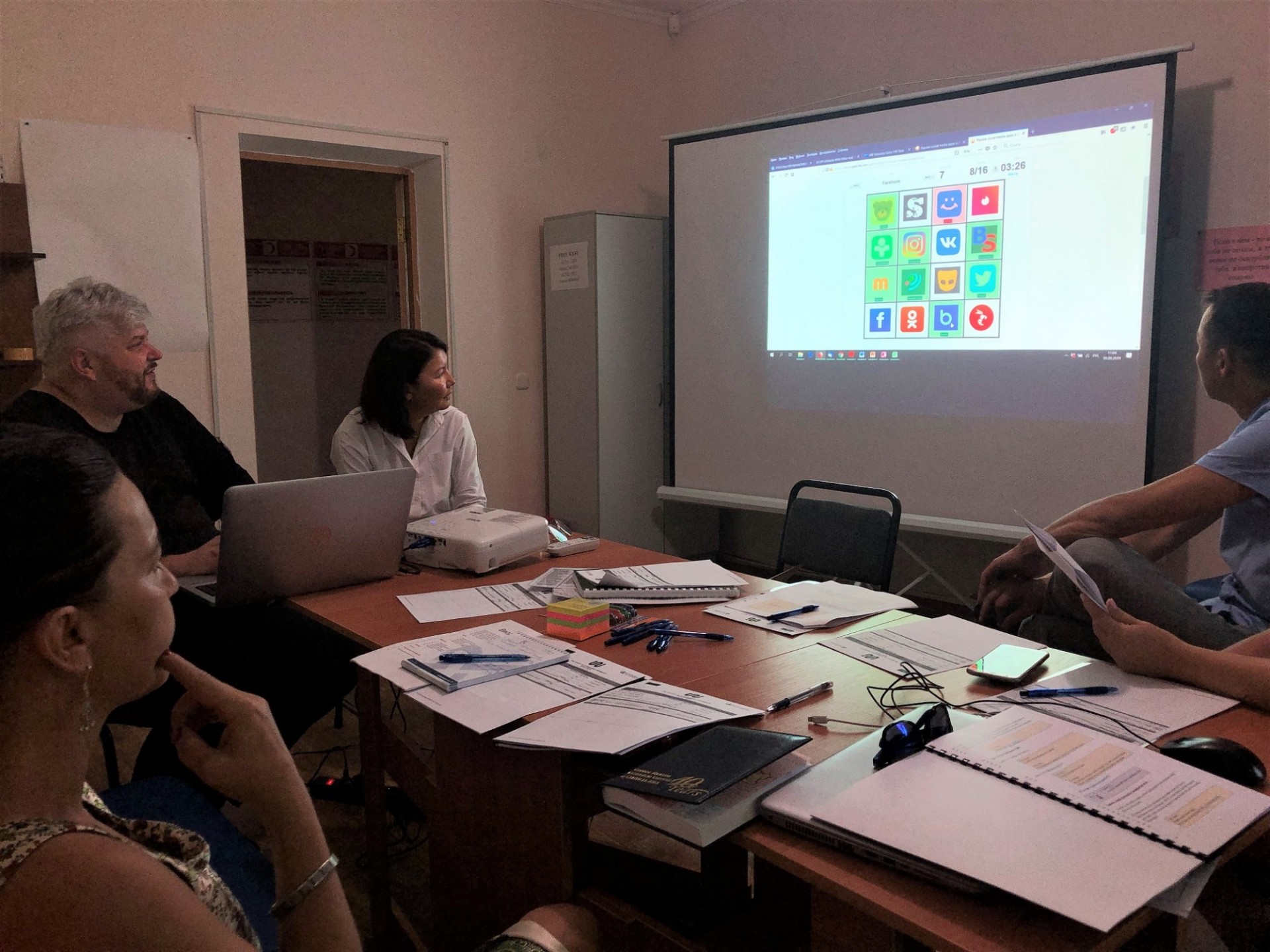 UNI Project Coordinator Vitaliy Vinogradov role-playing as an intervention facilitator, and the rest as intervention participants. UNI Project Coordinator Vitaliy Vinogradov role-playing as an intervention facilitator, and the rest as intervention participants.