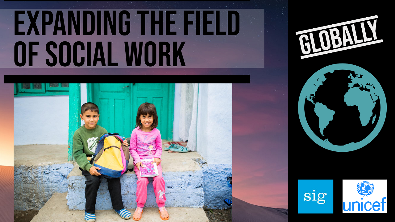 photo of two children sitting down in front of an old door, and title of the post with sig and unicef logos