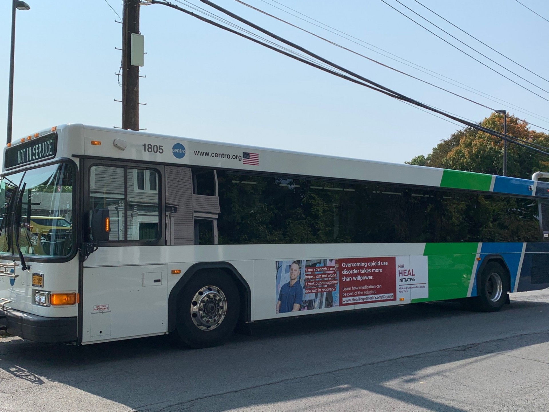 A bus with Bryan Bush and the message: "Overcoming opioid use disorder takes more than willpower." "Overcoming opioid use disorder takes more than willpower."