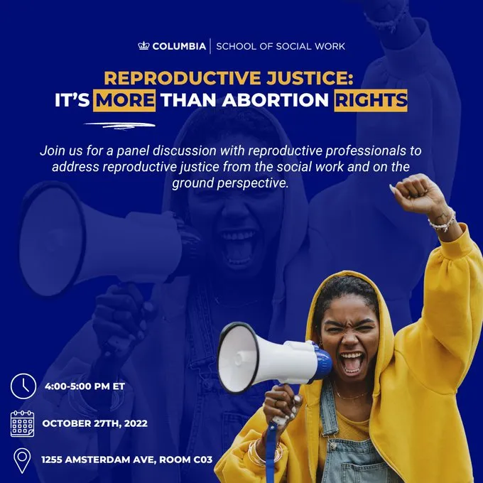 Young Black woman holding her arm up with the caption Reproductive Justice: It's more than abortion rights