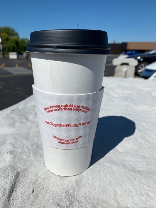 "Overcoming opioid use disorder takes more than willpower." Coffee cup with message it takes more than willpower