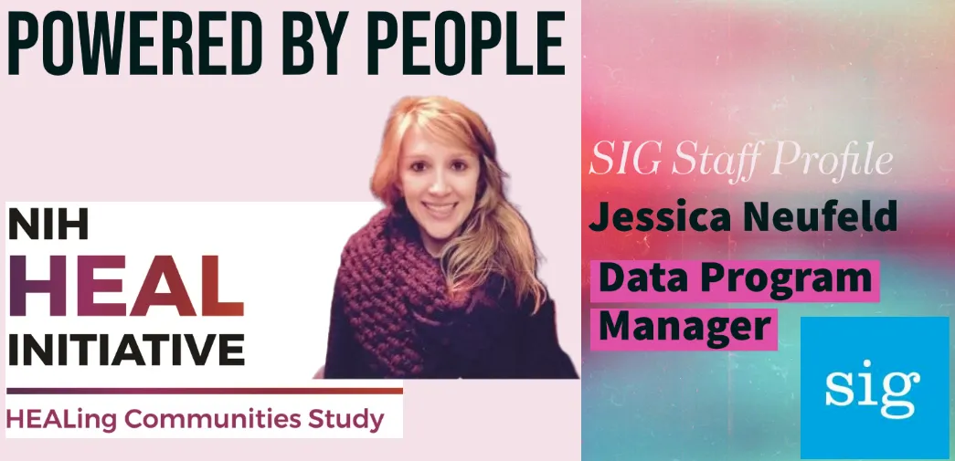 Photo of Jessica, HCS logo, and SIG logo, with her name and title