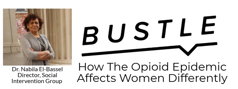 Bustle placard - logo and photo of Nabila and her title