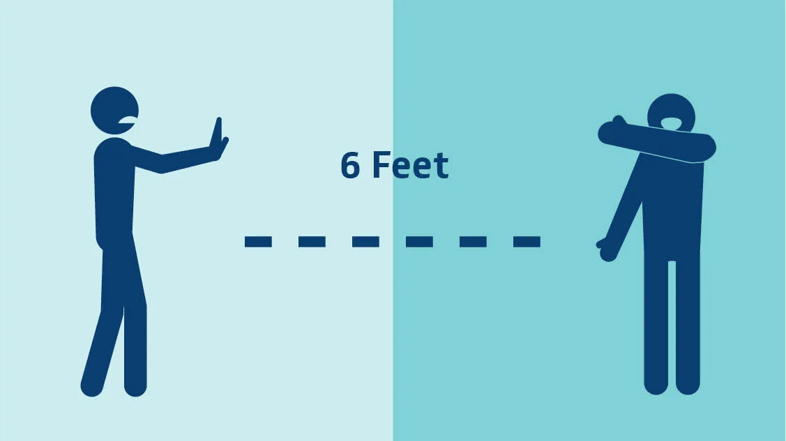 two people six feet apart