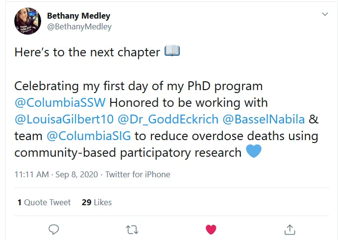tweet saying she is excited to work with SIG
