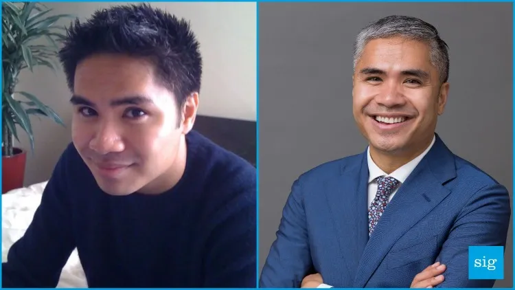 Two pictures of the same man, one where he looks much younger.