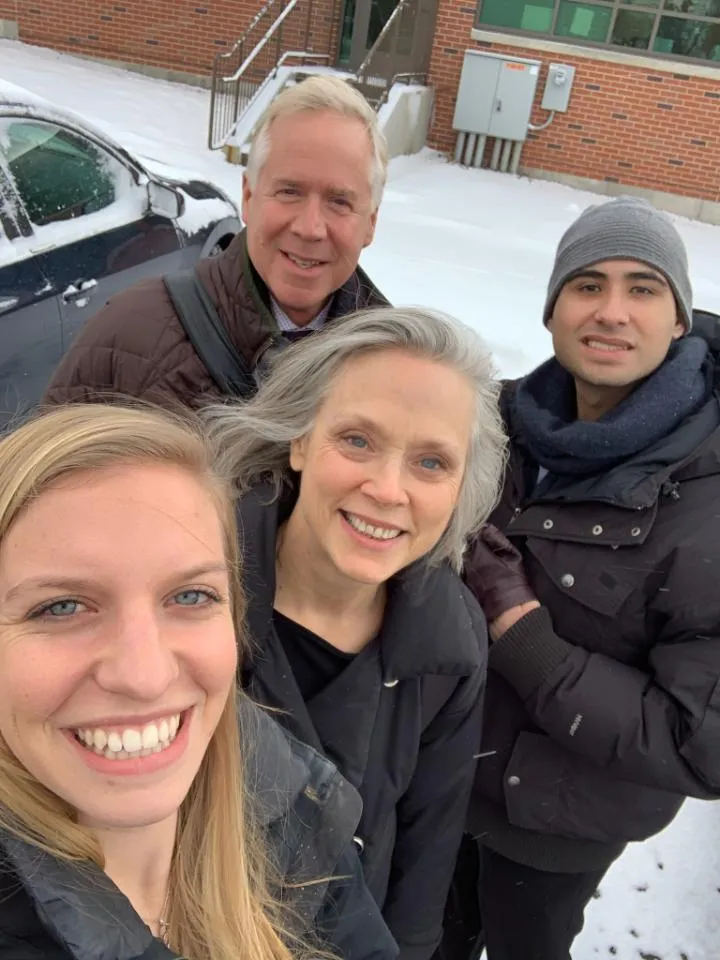Selfie-type photo of Mia Christopher, Amy Button, Tim Hunt and Nick Bove