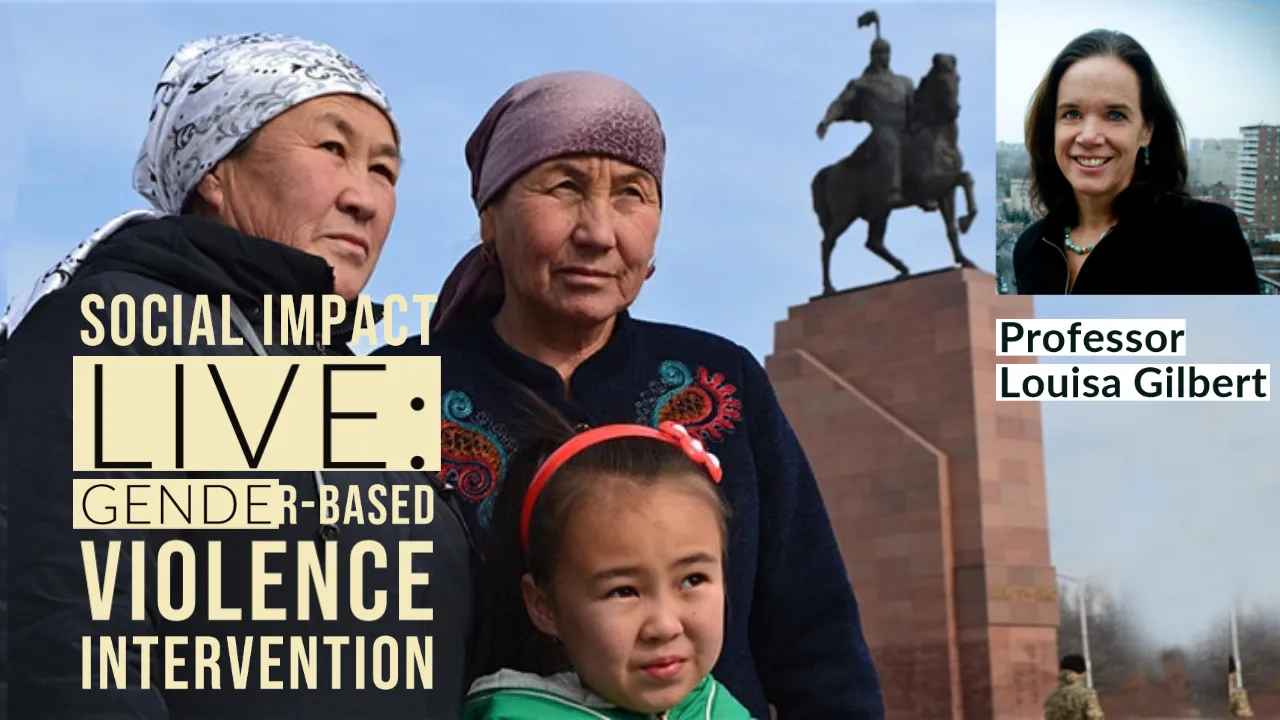 Photo of Kazak women and speaker Louisa & title