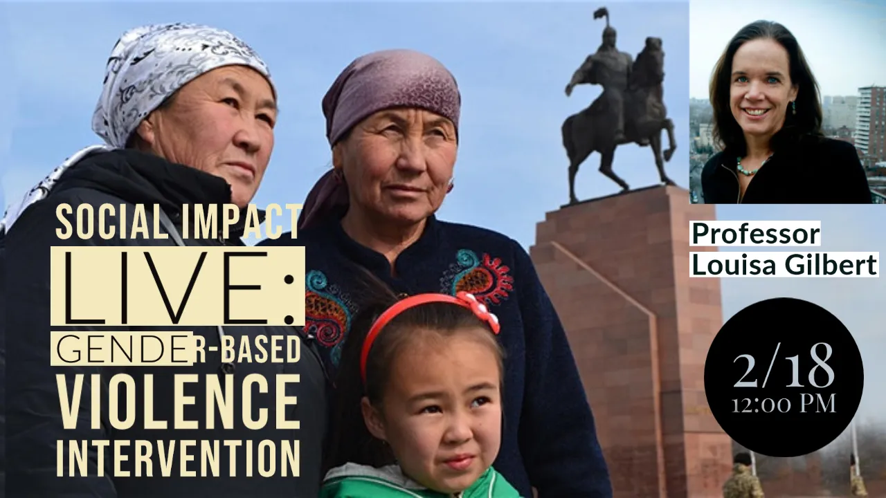 Photo of Kazak women and speaker Louisa & title
