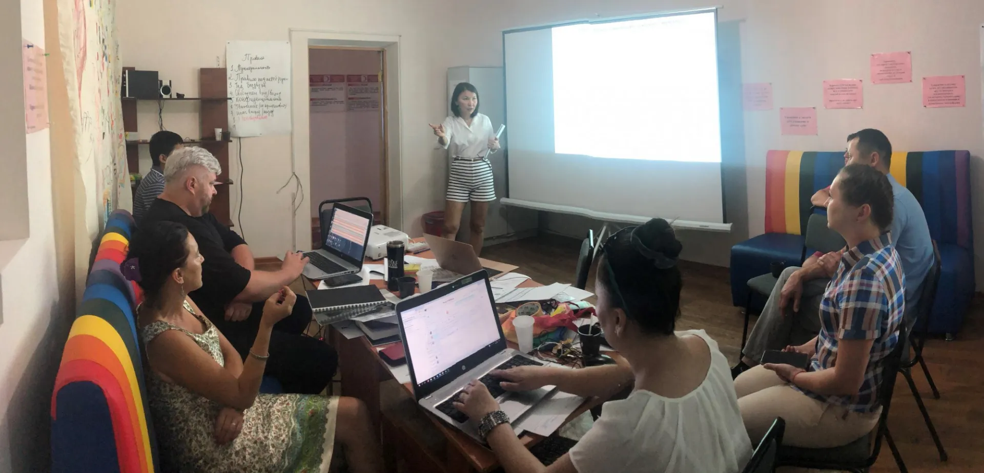 UNI Project Director Gulnara Zhakupova role-playing as an intervention facilitator