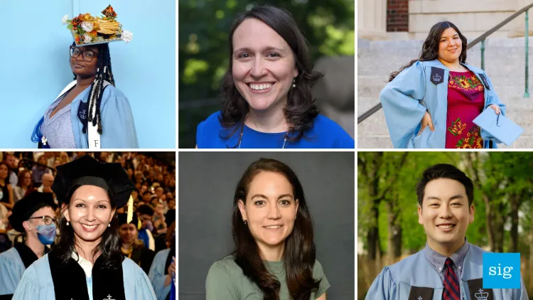 pictures of six of the graduates. 4 of them are in their graduation regalia