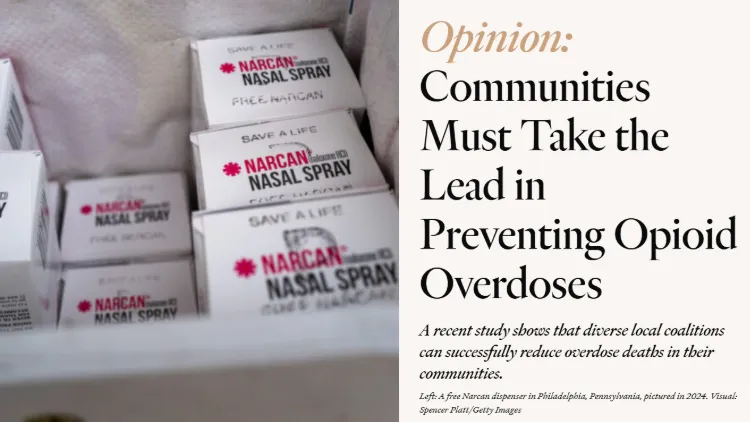 the story title and a picture of boxes of Narcan