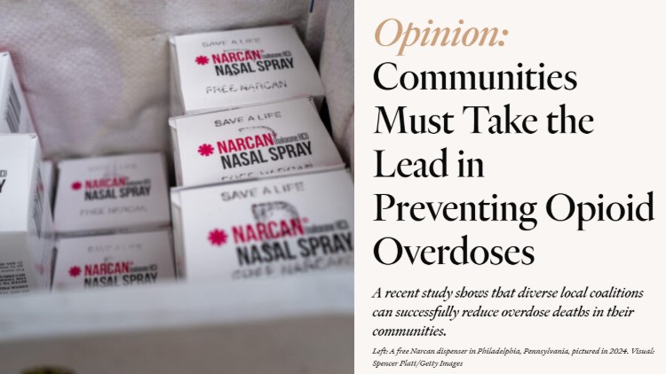 the story title and a picture of boxes of Narcan