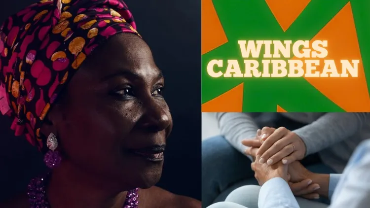 a caribbean woman and text that says WINGS Caribbean